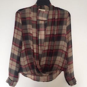 Sophie Rue sheer checkered red & green blouse XS